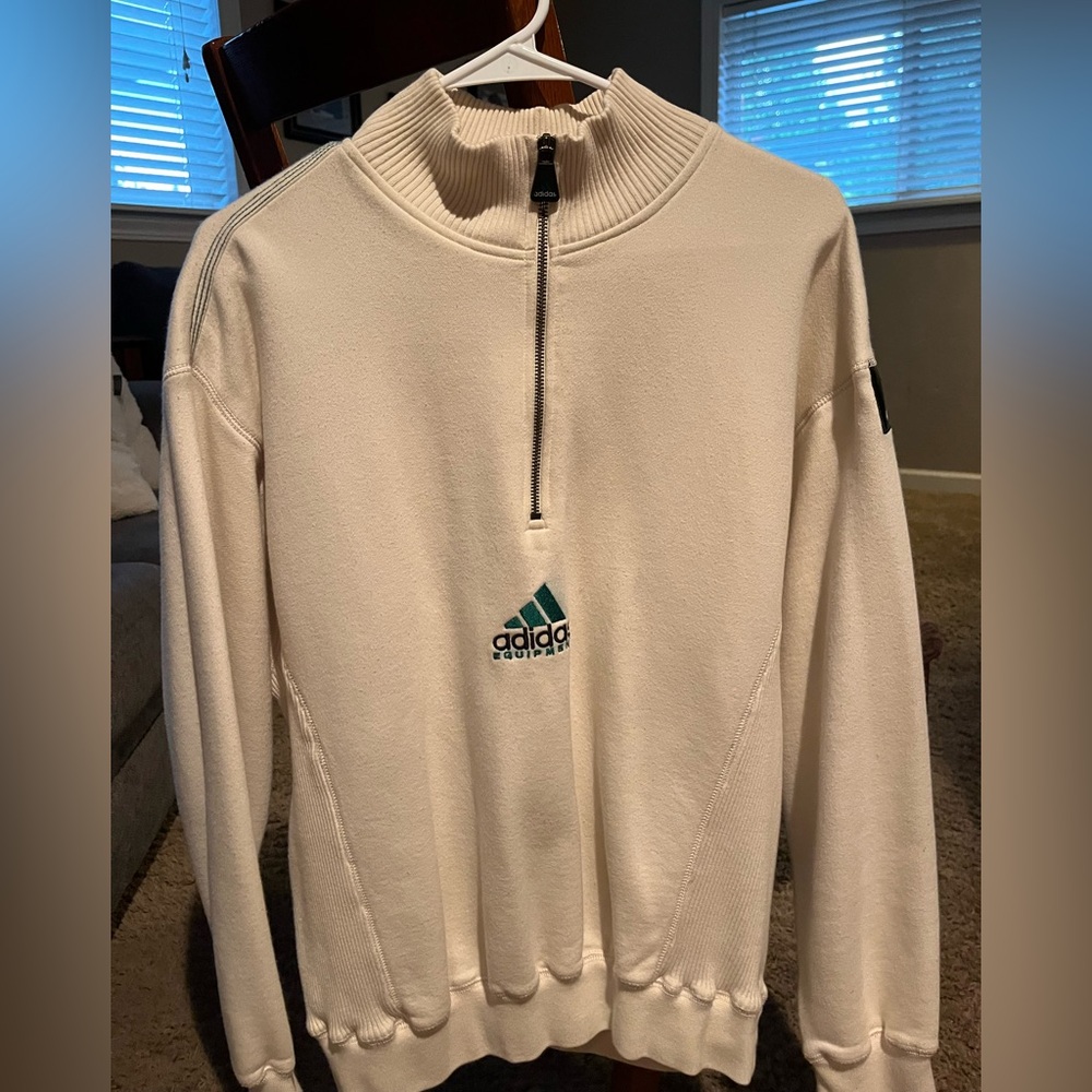 Adidas Cream and Teal Zip-Up Jacket
